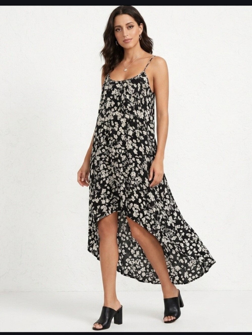 Lovestitch Boho High Low Maxi Dress OSFM Black White Floral Flowy Whimsigoth